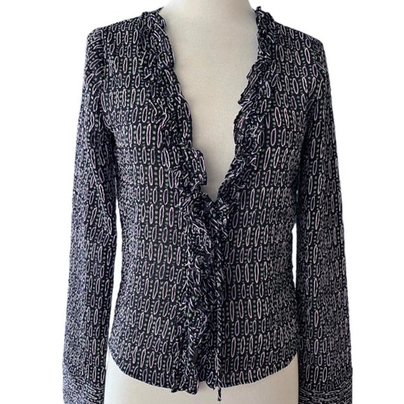 ZARA Blouse Long Sleeves Ruffle Trim Ties at Front Lightweight Jacket Medium NWT - Picture 4 of 11
